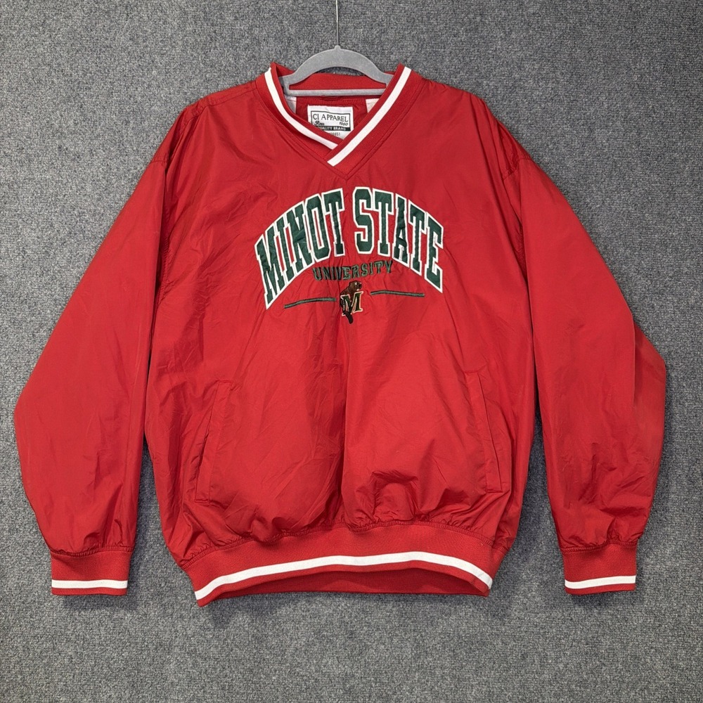 Minot State Beavers V-Neck Nylon Windbreaker Pullover Jacket Red Men XL